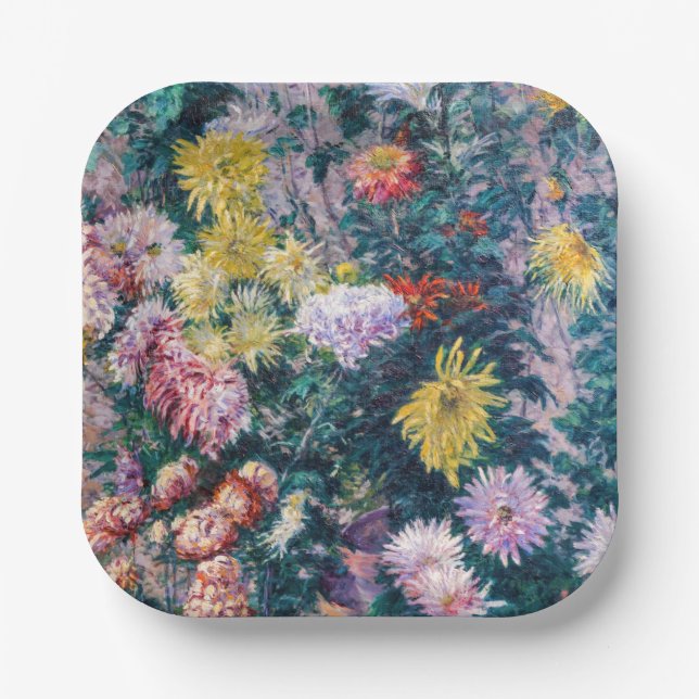 Caillebotte - Chrysanthemen, weiß und gelb Pappteller (Vorderseite)