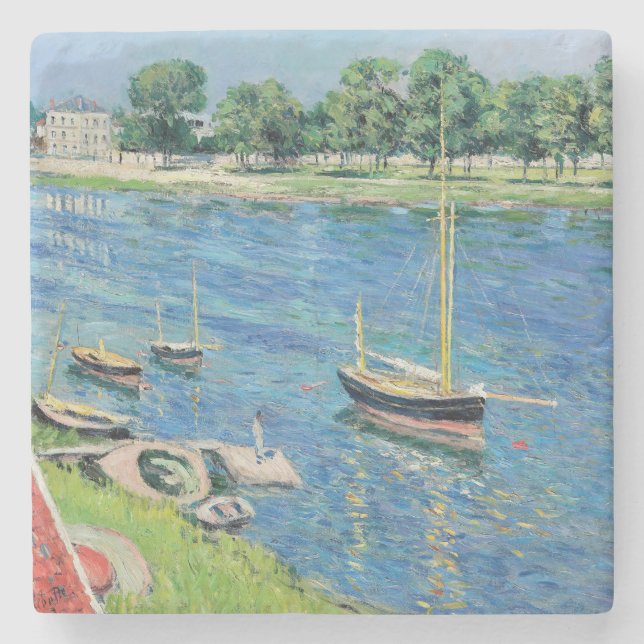 Caillebotte - Seine in Argenteuil, Boote vor Anker Steinuntersetzer (Vorderseite)