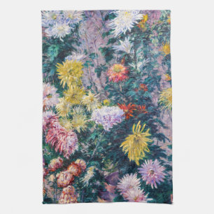 Caillebotte - Weiße und gelbe Chrysanthemen Geschirrtuch