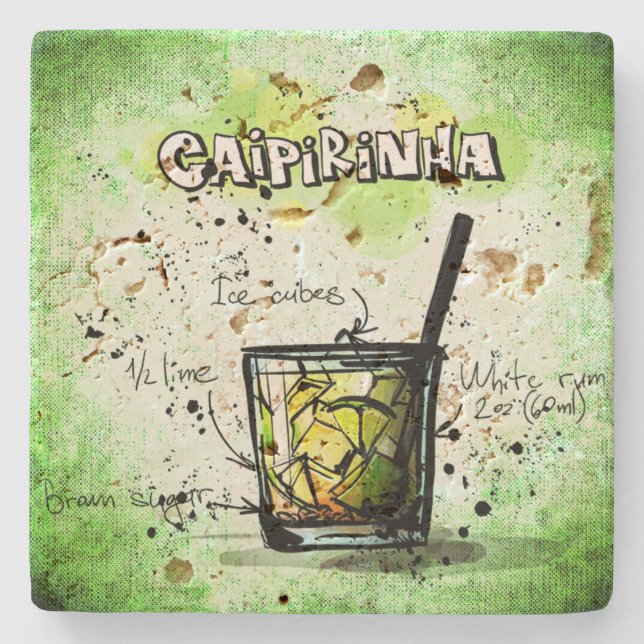 Caipirinha Drink Rezept Steinuntersetzer (Vorderseite)