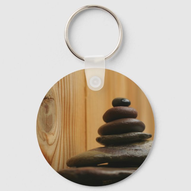 Cairn Meditation Stones und Holz Schlüsselanhänger (Vorderseite)