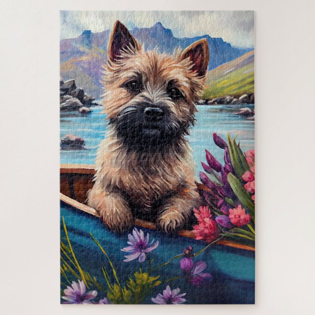 Cairn Terrier auf dem Paddle: Ein Landschaftliches (Vertikal)