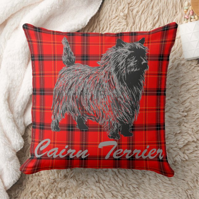 Cairn Terrier auf Kariert Kissen (Decke)