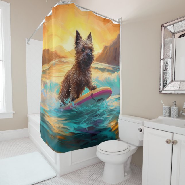 Cairn Terrier Beach Surfmalerei Duschvorhang (Beispiel)