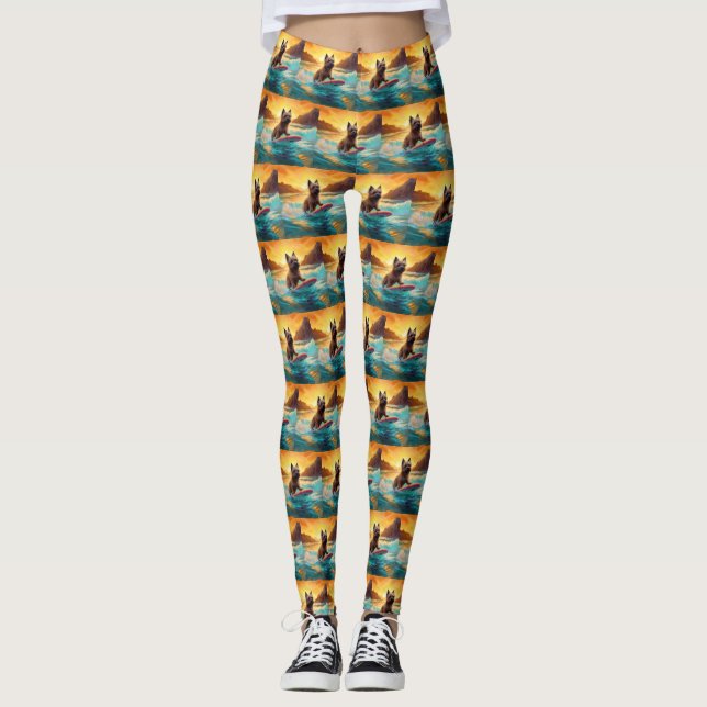 Cairn Terrier Beach Surfmalerei Leggings (Vorderseite)