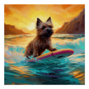 Cairn Terrier Beach Surfmalerei Poster