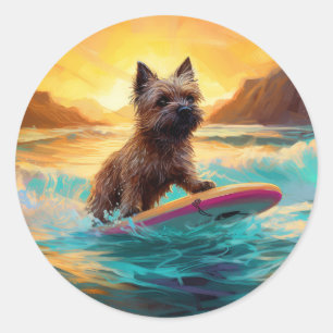 Cairn Terrier Beach Surfmalerei Runder Aufkleber