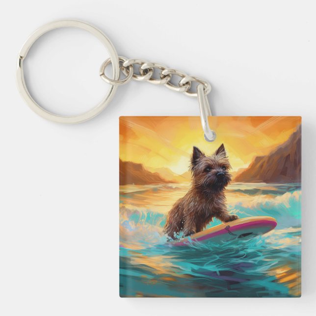 Cairn Terrier Beach Surfmalerei Schlüsselanhänger (Vorderseite)
