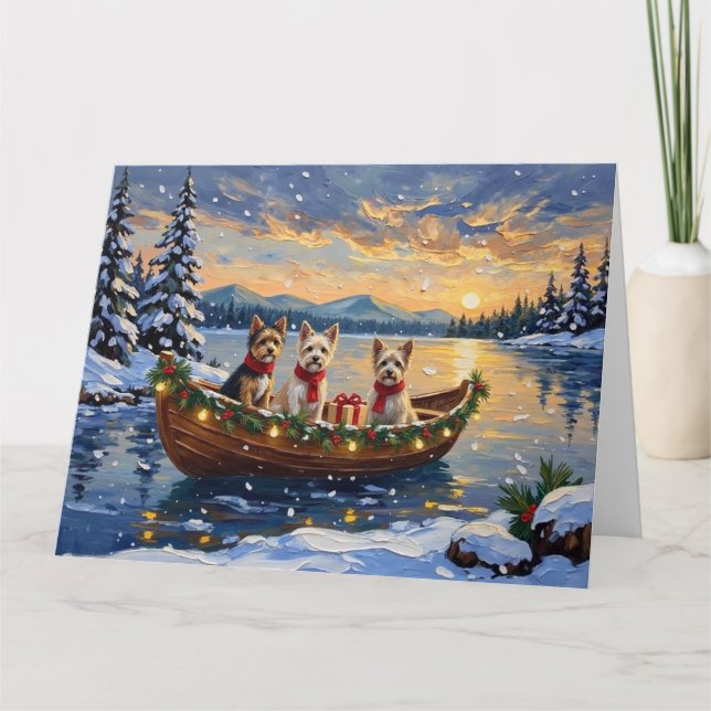 Cairn Terrier Christmas Boat Holiday Karte (Vorderseite)