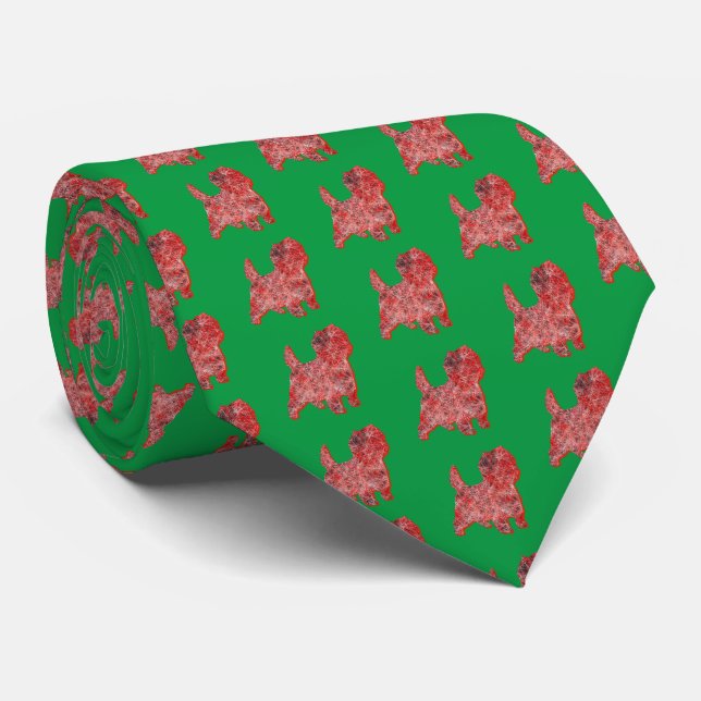 Cairn Terrier Christmas Dog Silhouette Green Neck Krawatte (Gerollt)