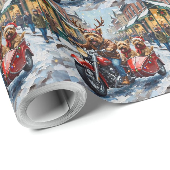 Cairn Terrier Christmas Motorcycle Parade Holiday Geschenkpapier (Rolleneckpunkt)
