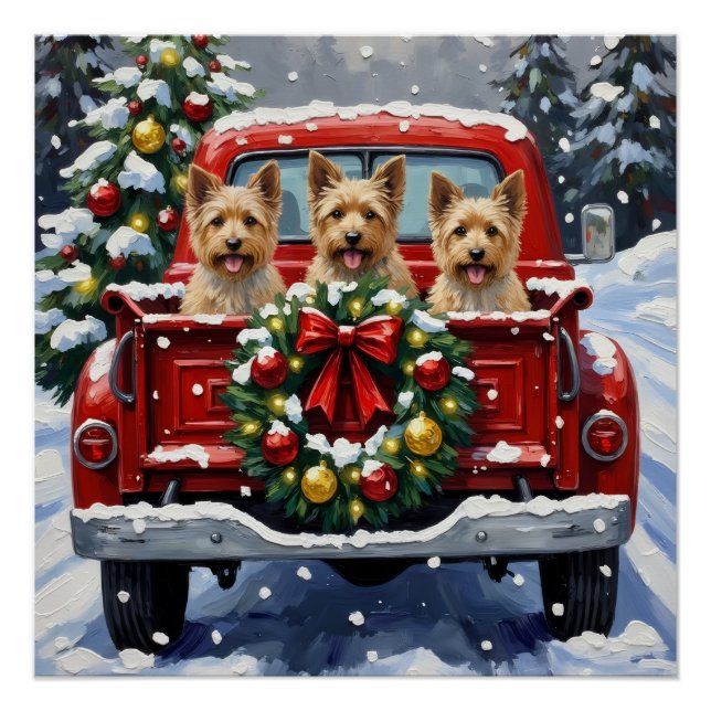 Cairn Terrier Christmas Red Truck Holiday Poster (Vorderseite)
