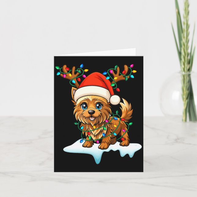 Cairn Terrier Christmas Santa Hat Reindeer Lights  Karte (Vorderseite)