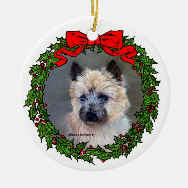 Cairn Terrier Dog Art by Glenda S. Harlan Keramik Ornament (Vorne)