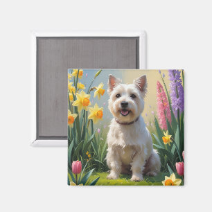 Cairn Terrier Dog Frühlingsblumen Malerei Magnet