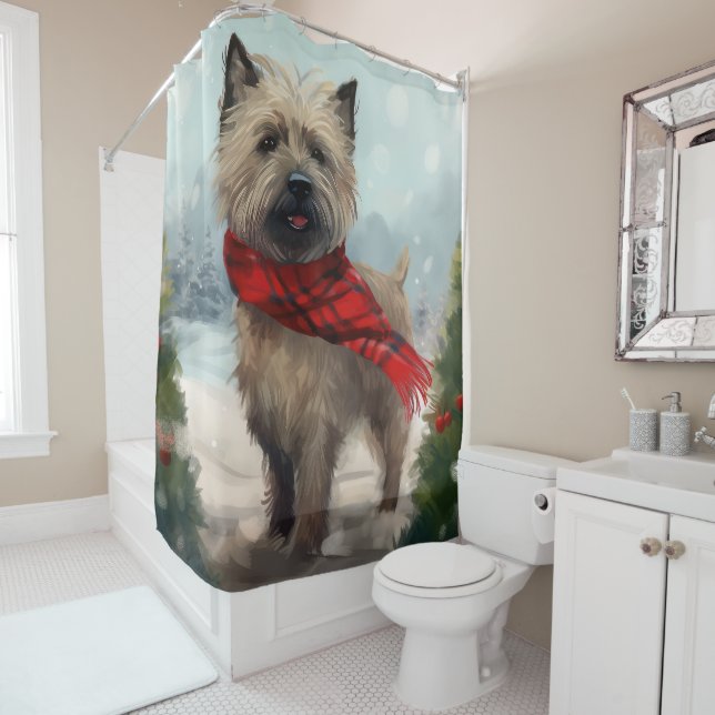 Cairn Terrier Dog im Schnee Weihnachten Duschvorhang (Beispiel)