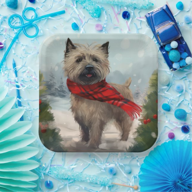 Cairn Terrier Dog im Schnee Weihnachten Pappteller (Party)