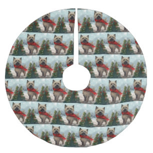 Cairn Terrier Dog im Schnee Weihnachten Polyester Weihnachtsbaumdecke