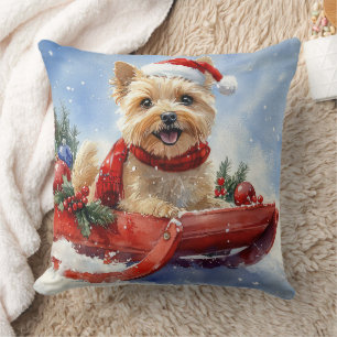 Cairn Terrier Dog in Sledge Let it Schnee Weihnach Kissen