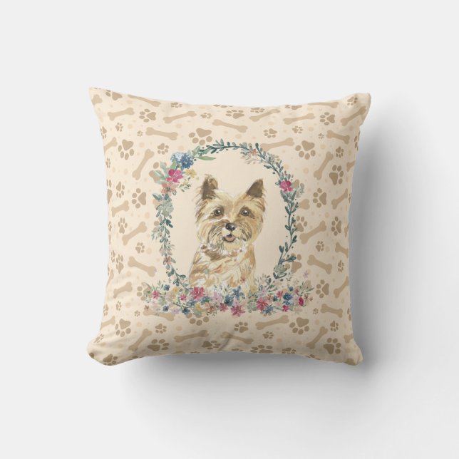Cairn Terrier Dog Paw Print & Floral Niedlich Kissen (Vorderseite)