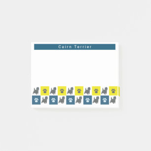 Cairn Terrier Dog & Paw Yellow & Blue Grid Post-it Klebezettel