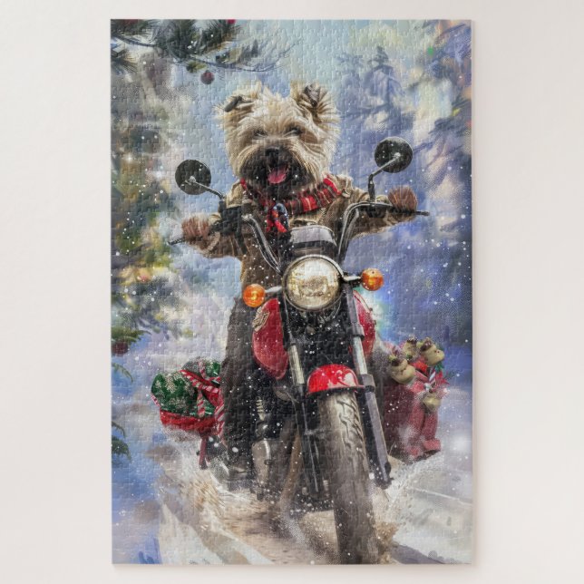 Cairn Terrier Dog Riding Motorrad Weihnachten (Vertikal)