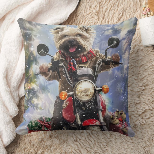 Cairn Terrier Dog Riding Motorrad Weihnachten Kissen (Decke)