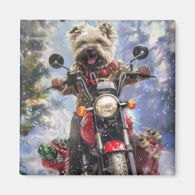 Cairn Terrier Dog Riding Motorrad Weihnachten Magnet (Vorne)