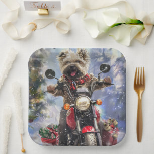 Cairn Terrier Dog Riding Motorrad Weihnachten Pappteller