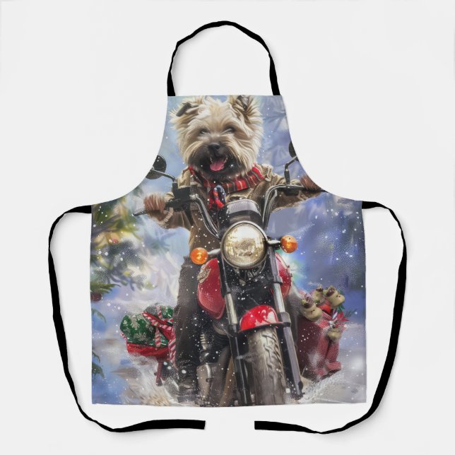 Cairn Terrier Dog Riding Motorrad Weihnachten Schürze (Vorderseite)