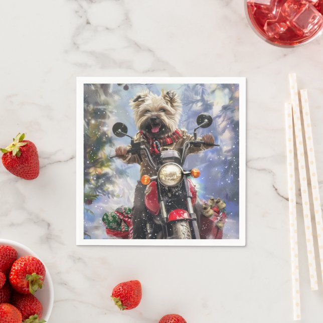 Cairn Terrier Dog Riding Motorrad Weihnachten Serviette (Beispiel)