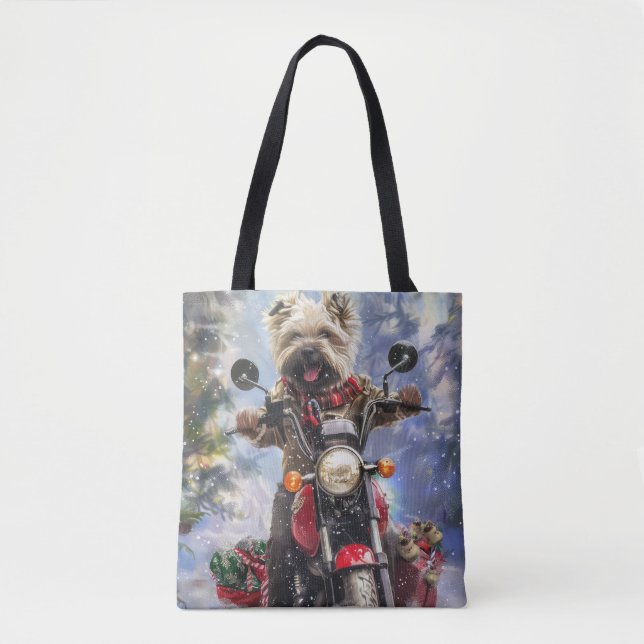 Cairn Terrier Dog Riding Motorrad Weihnachten Tasche (Vorderseite)