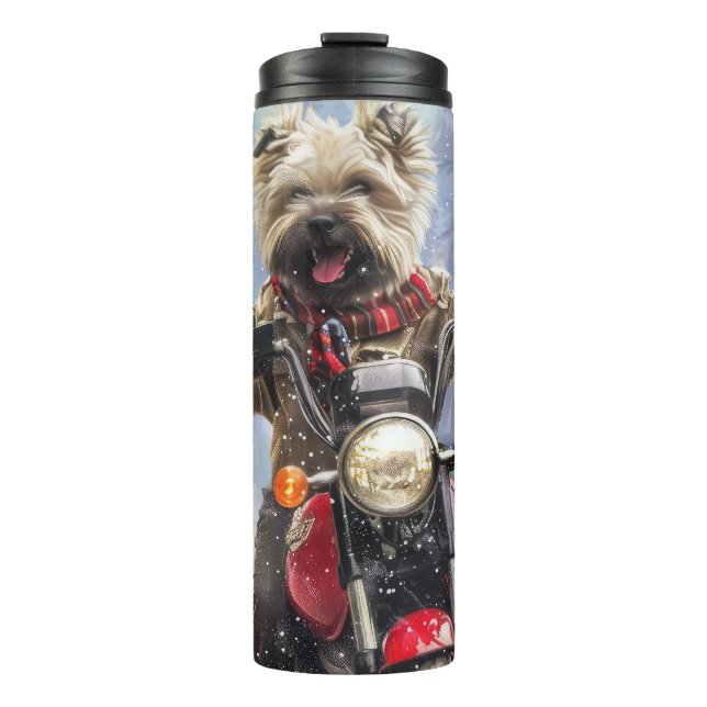 Cairn Terrier Dog Riding Motorrad Weihnachten Thermosbecher (Vorderseite)