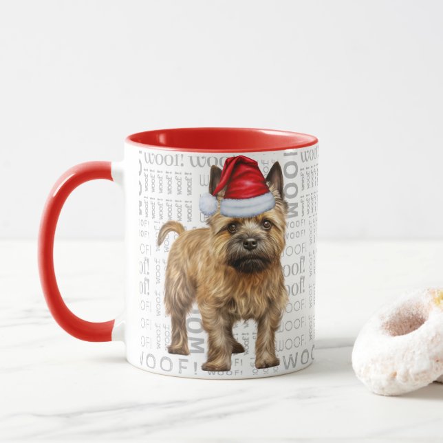 Cairn Terrier Dog Santa auf dem Hintergrund des Wa Tasse (Mit Donut)