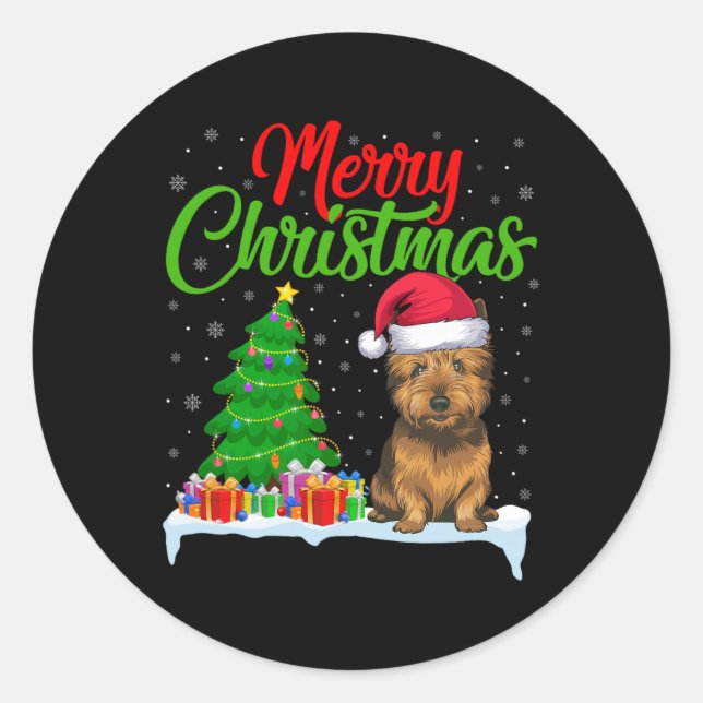 Cairn Terrier Dog Weihnachtsbaum Lichter Funny Xma Runder Aufkleber (Vorderseite)