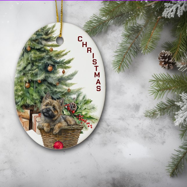 Cairn Terrier Dog Wicker Korbwein Weihnachten Keramik Ornament (Von Creator hochgeladen)