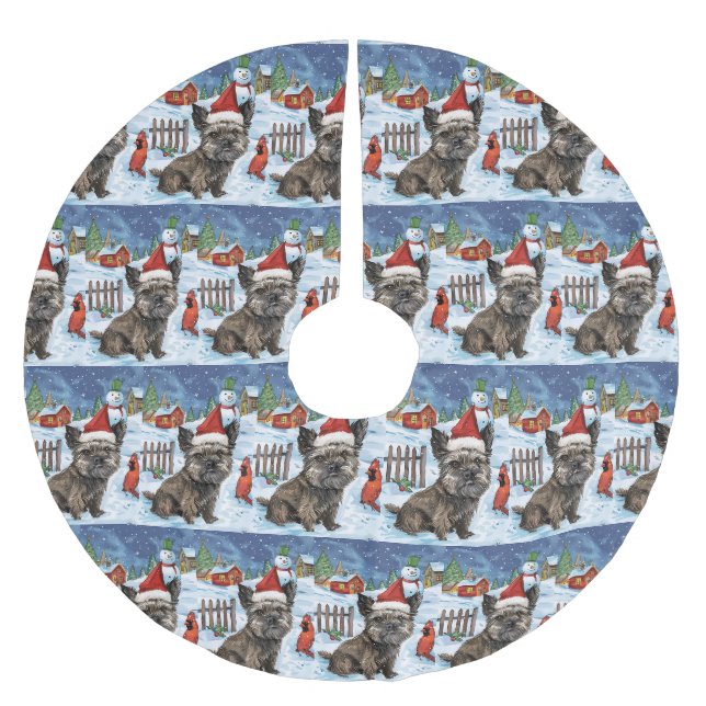 Cairn Terrier Dog Winter Wonderland Weihnachtsfreu Polyester Weihnachtsbaumdecke (Vorderseite)