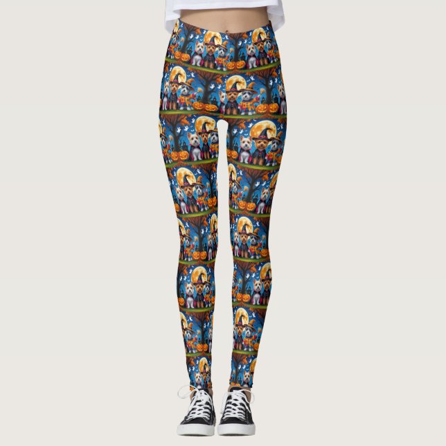 Cairn Terrier Dogs Pumpkin Halloween Funny Leggings (Vorderseite)