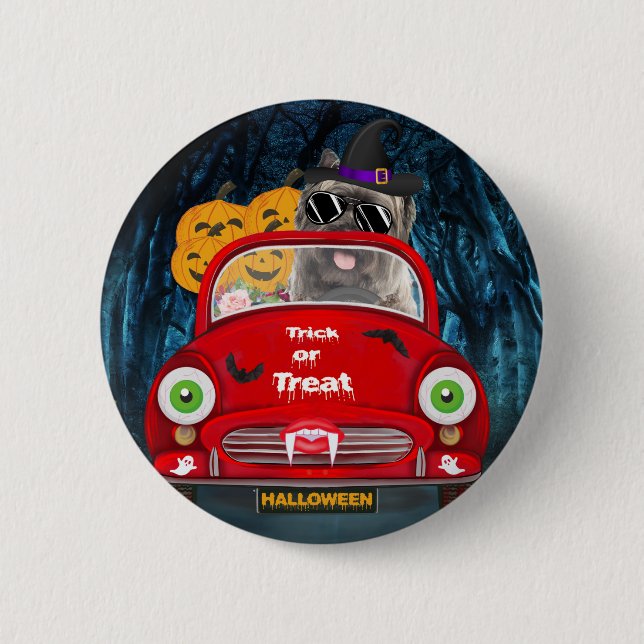 Cairn Terrier Driving Car Beängstigend Halloween Button (Vorderseite)