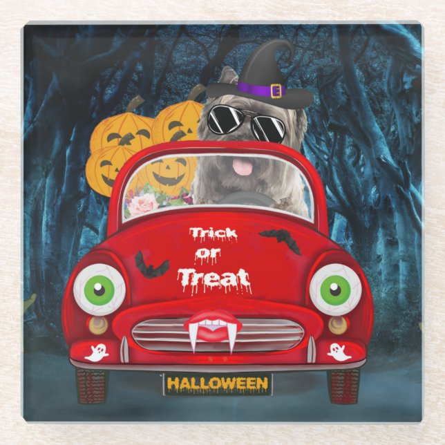 Cairn Terrier Driving Car Beängstigend Halloween Glasuntersetzer (Vorderseite)
