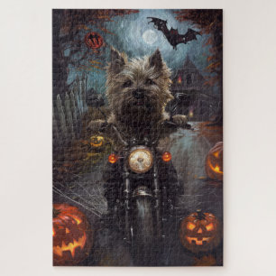 Cairn Terrier fährt Motorrad Halloween Gruselig