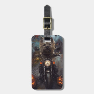 Cairn Terrier fährt Motorrad Halloween Gruselig Gepäckanhänger