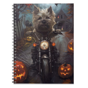 Cairn Terrier fährt Motorrad Halloween Gruselig Notizblock