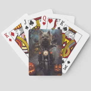 Cairn Terrier fährt Motorrad Halloween Gruselig Spielkarten