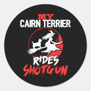 Cairn Terrier fährt Shotgun Halloween Hund Männer Runder Aufkleber