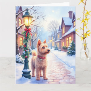 Cairn Terrier Festiver Laternenpfosten Dorf Weihna Karte