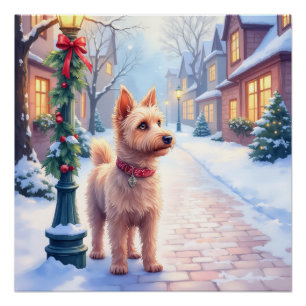 Cairn Terrier Festiver Laternenpfosten Dorf Weihna Poster