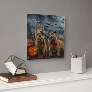 Cairn Terrier Halloween Gruselig Quadratische Wanduhr