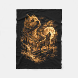 Cairn Terrier Heulender Mond Hund Fantasy Forrest Fleecedecke