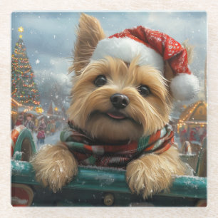 Cairn Terrier Hund Achterbahn Weihnachten Glasuntersetzer